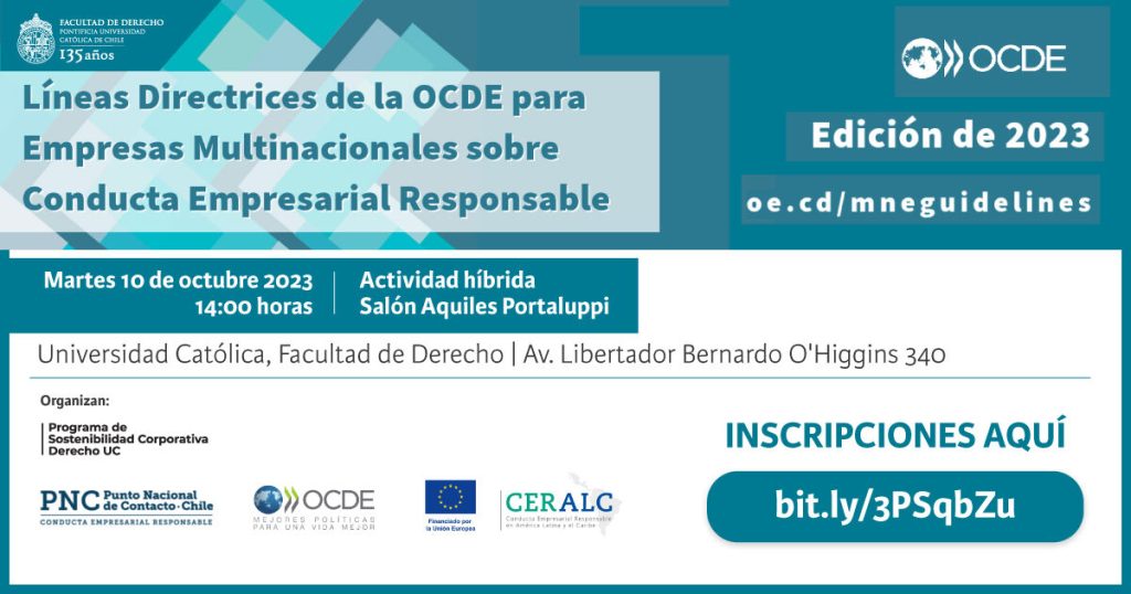 ¡Inscripciones abiertas! Lanzamiento versión en Español Líneas Directrices OCDE Actualización 2023 en la UC - 10 de Octubre/14:00 horas