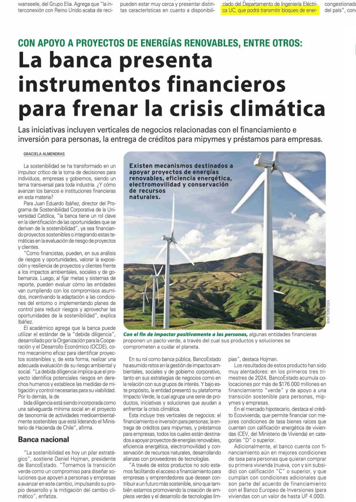 Programa en los medios: La banca impulsa instrumentos financieros sostenibles contra la crisis climática