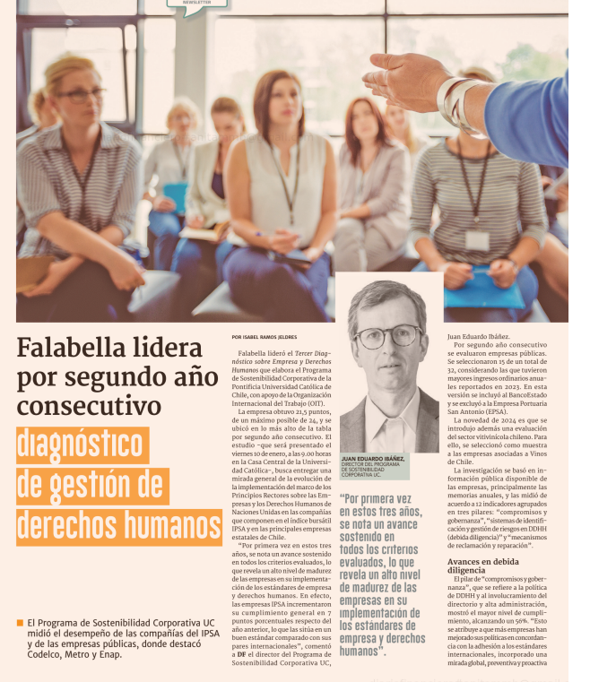 Programa en los medios: Diario Financiero destaca el informe correspondiente al Tercer Diagnóstico sobre Empresas y Derechos Humanos